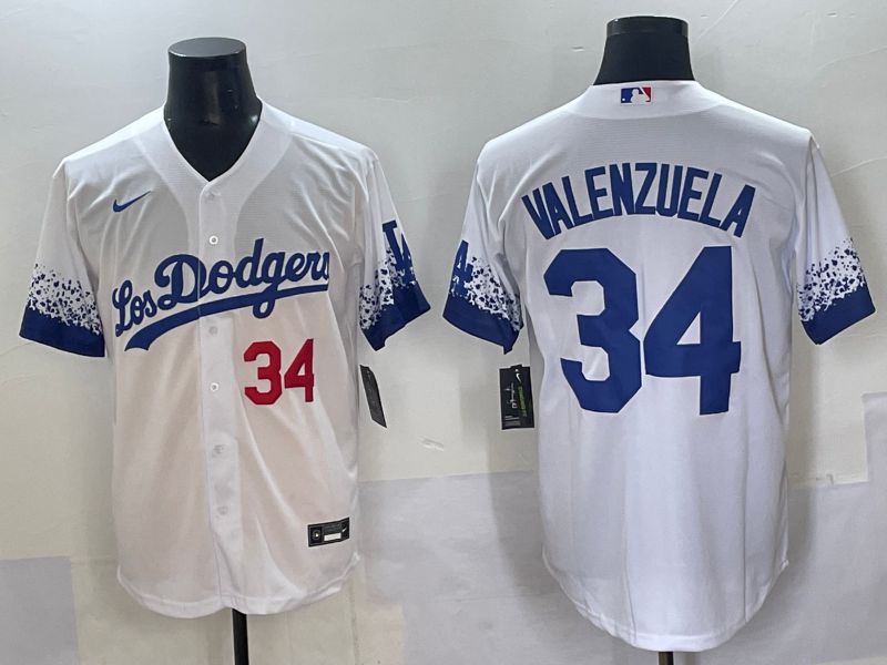 Men 2025 Los Angeles Dodgers #34 Valenzuela White blue City Edition Nike MLB Jersey style 3->los angeles dodgers->MLB Jersey